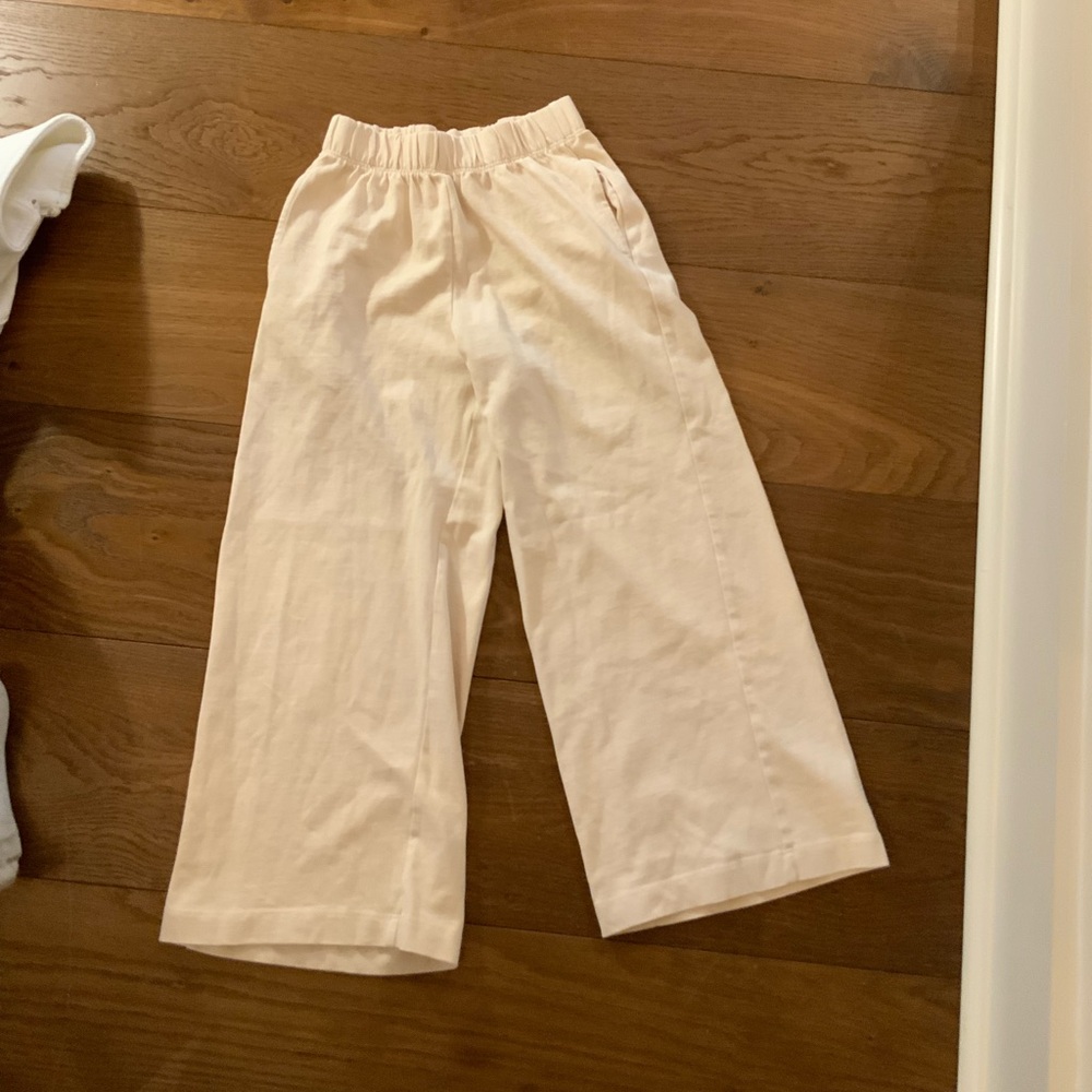 Girls wide leg thick cotton Cream Pants
